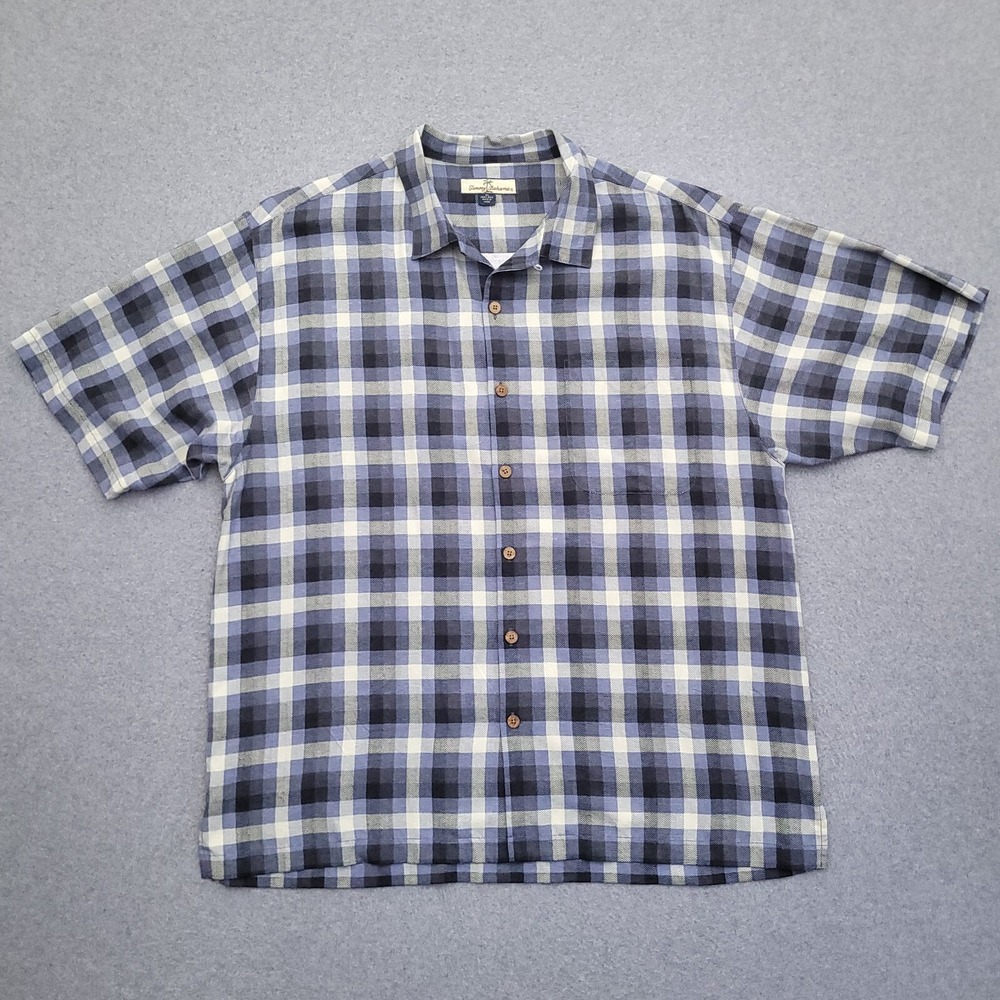 Tommy Bahama Silk Camp Shirt Mens XL Plaid Hawaiian Loop Button Up